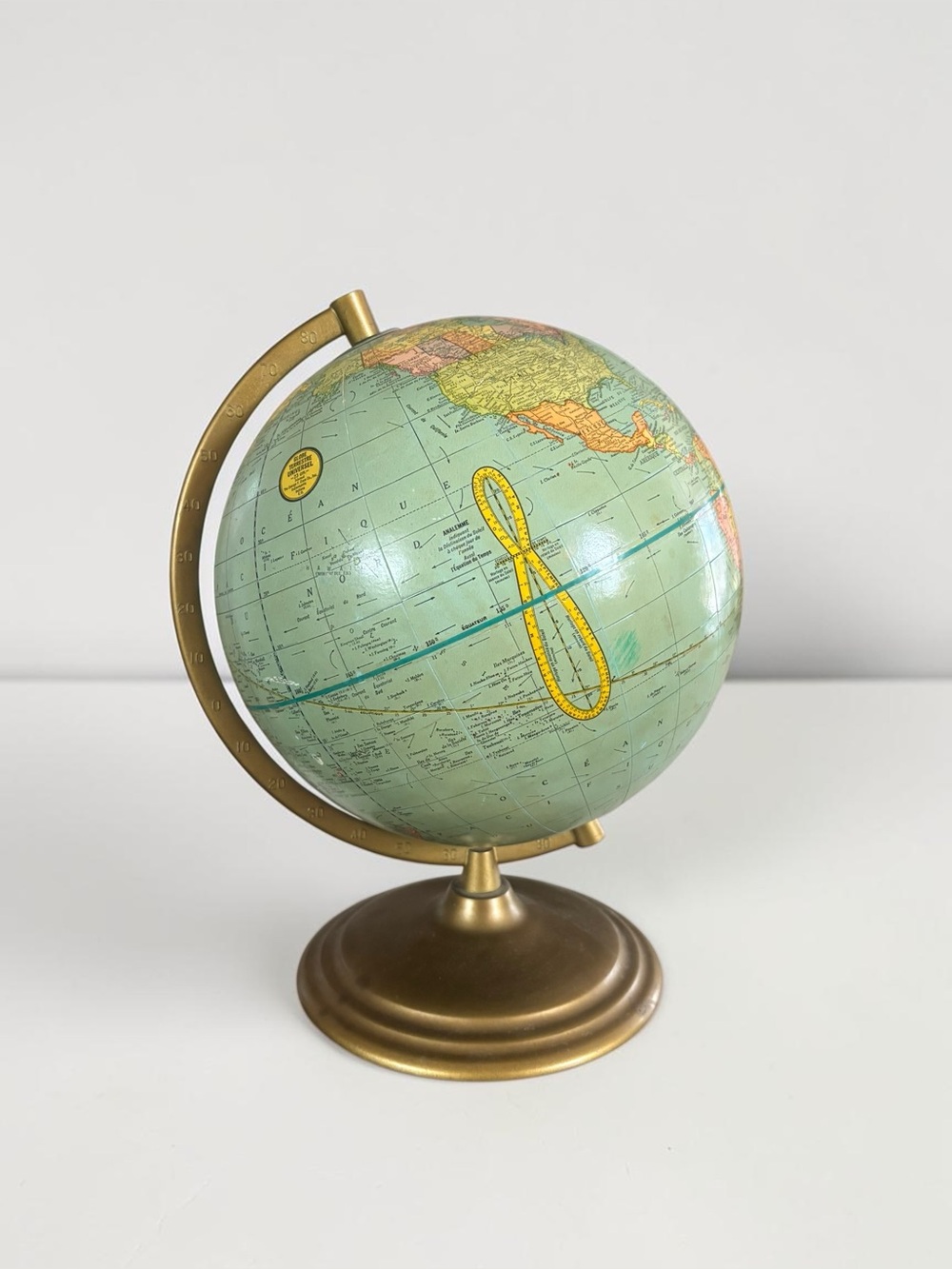 Vintage 9" French Universal World Globe Brass Tone Stand Decor